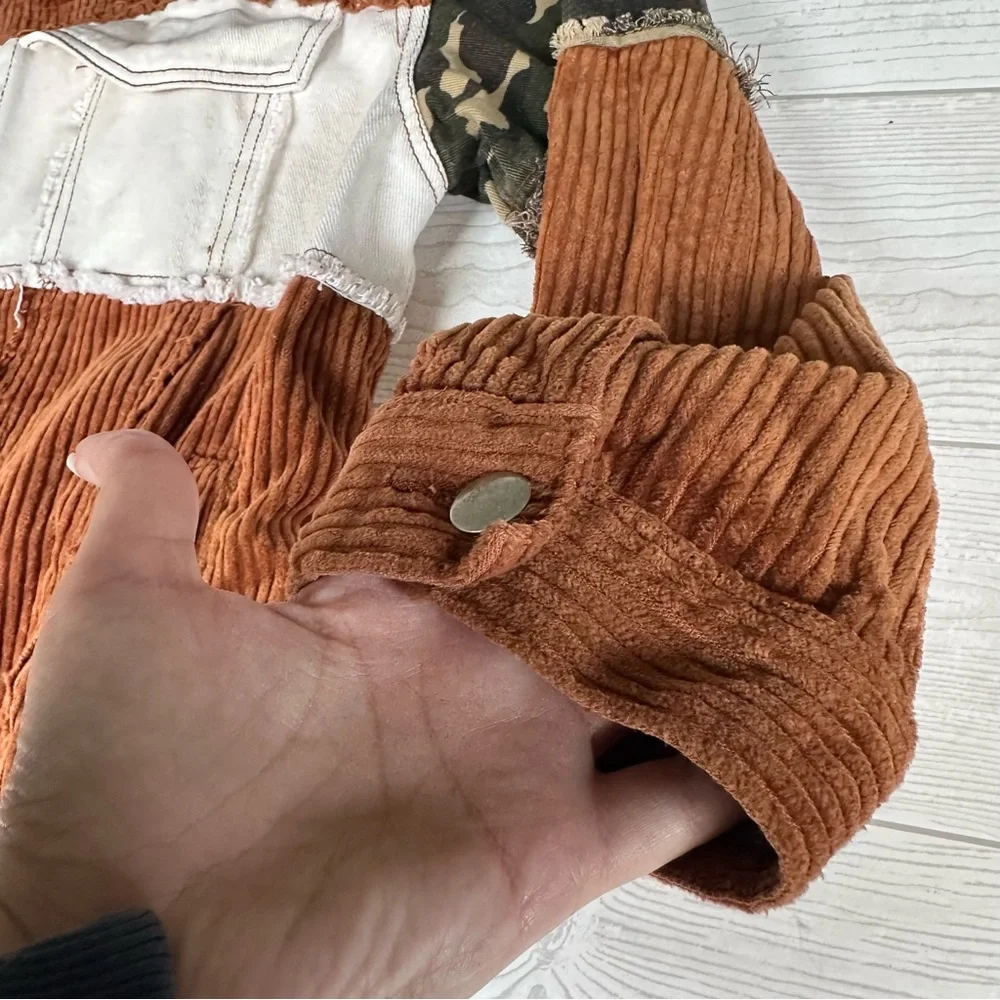 POL Women's Oversized Patchwork Corduroy Camo Y2K Jacket Inside Pockets Size S/M - Picture 5 of 16